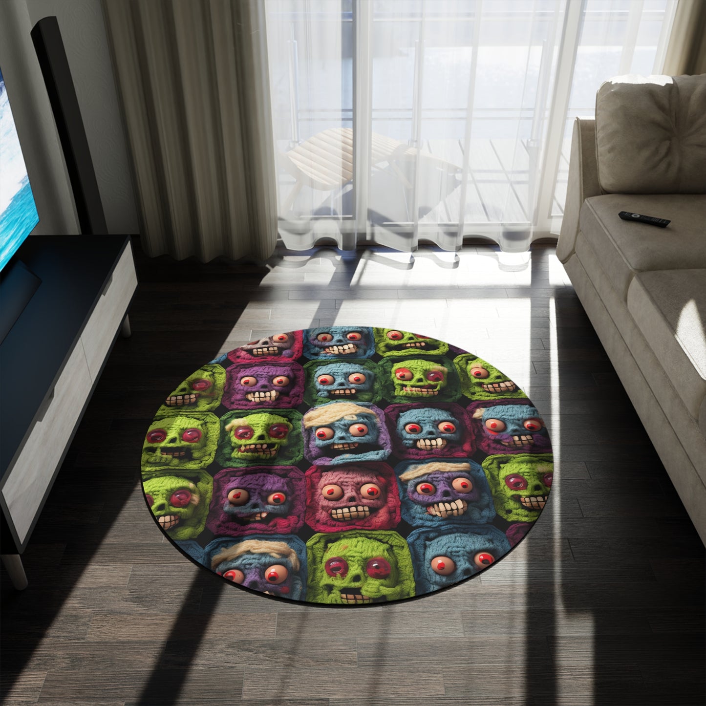 Zombie Crochet Halloween Spooky Holiday Festive Horror Living Dead - Round Rug