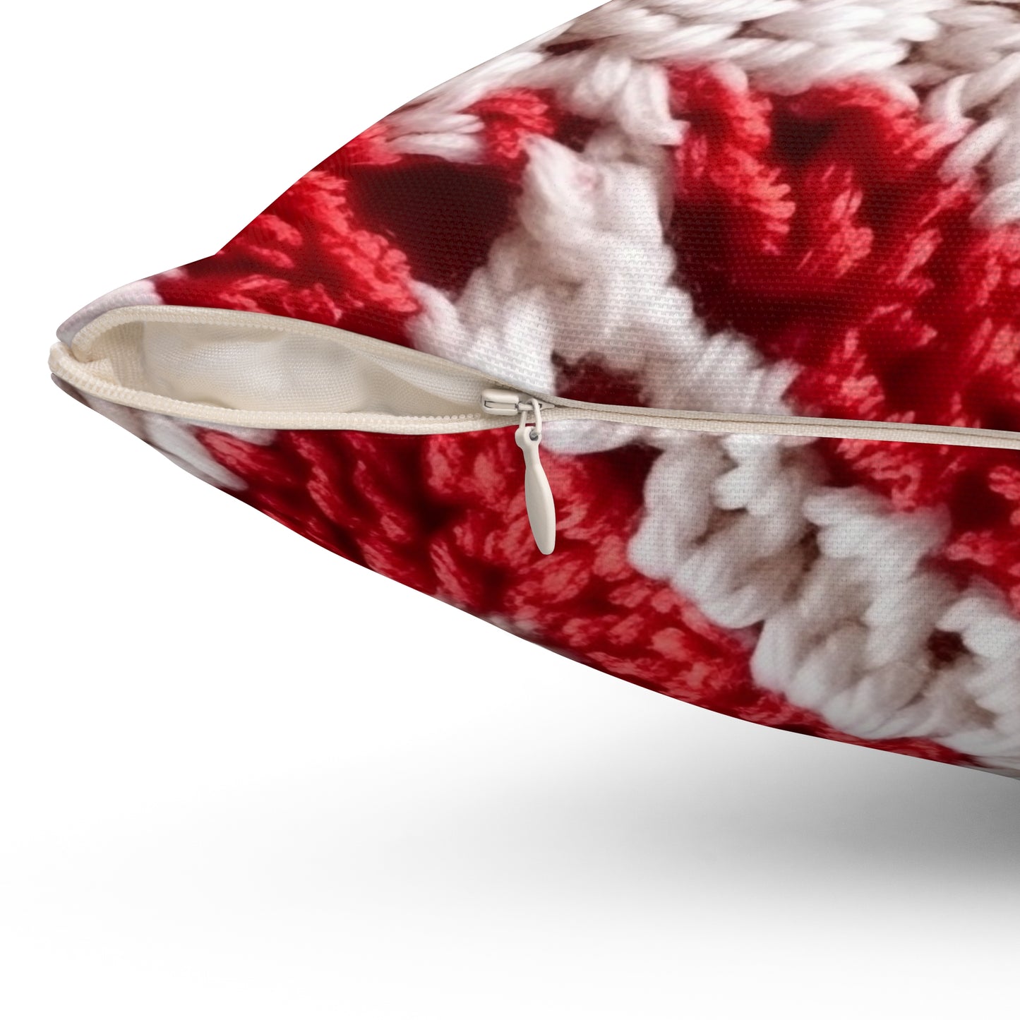 Warm Winter Red & White Crochet Knit: Cinematic Chic Texture Design - Spun Polyester Square Pillow