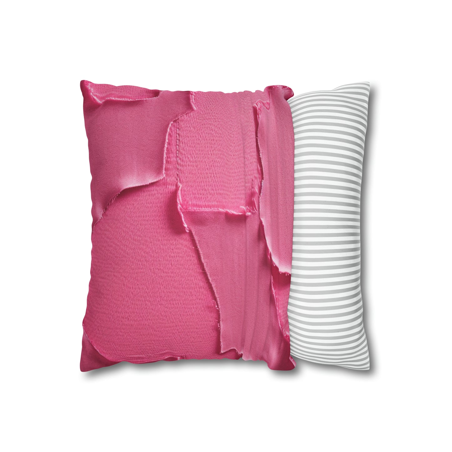 Distressed Neon Pink: Edgy, Ripped Denim-Inspired Doll Fabric - Spun Polyester Square Pillow Case