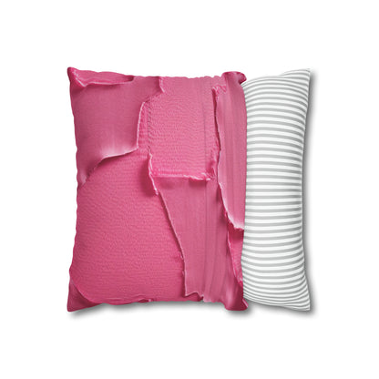 Distressed Neon Pink: Edgy, Ripped Denim-Inspired Doll Fabric - Spun Polyester Square Pillow Case