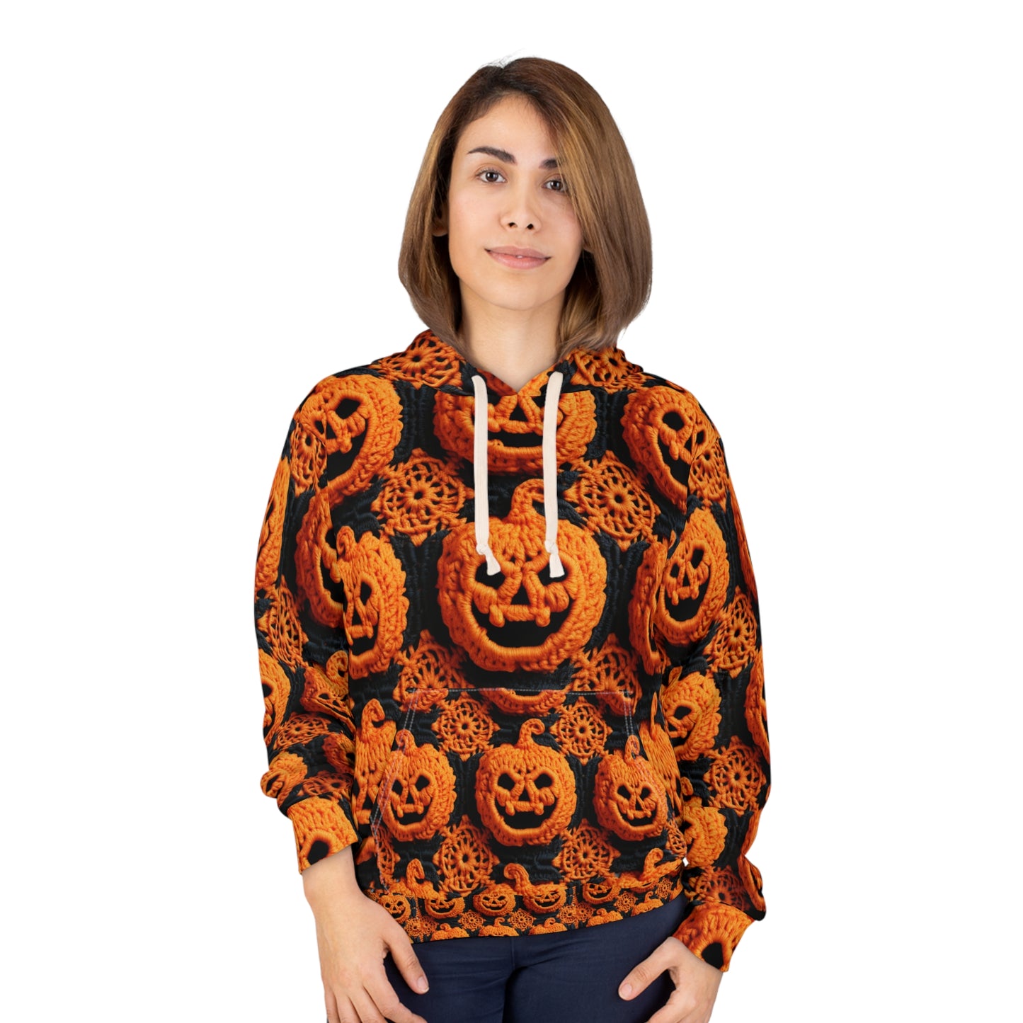 Halloween Crochet Pumpkin Scary Horror Festive Holiday Pattern - Unisex Pullover Hoodie (AOP)