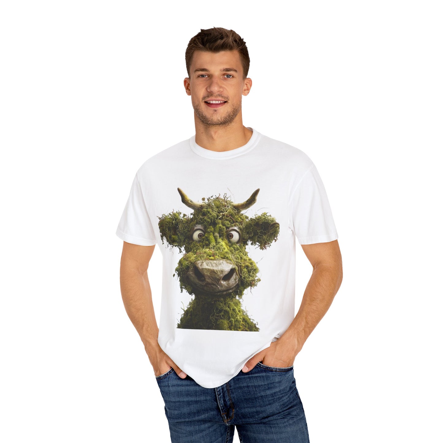 Moss Cow, Funny Graphic Gift, Unisex Garment-Dyed T-shirt