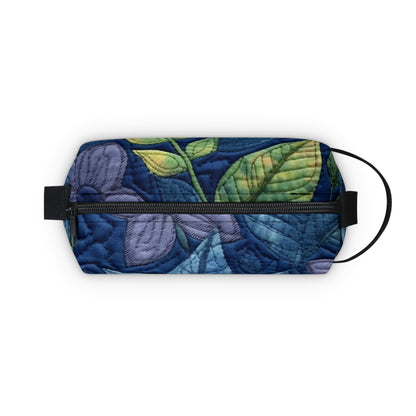 Floral Embroidery Blue: Denim-Inspired, Artisan-Crafted Flower Design - Toiletry Bag