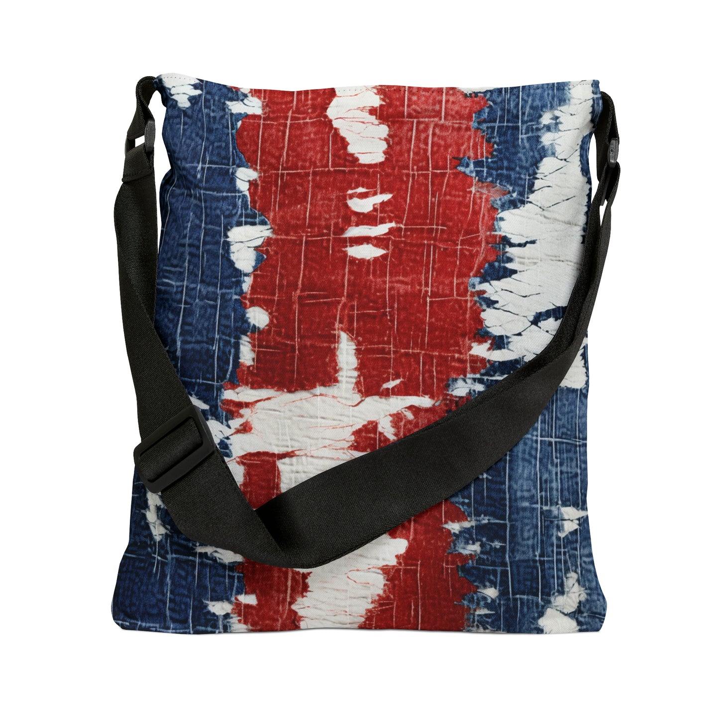 Rojo, blanco y azul patriótico: estilo denim desgastado, tela rasgada - Bolso de mano ajustable (AOP)