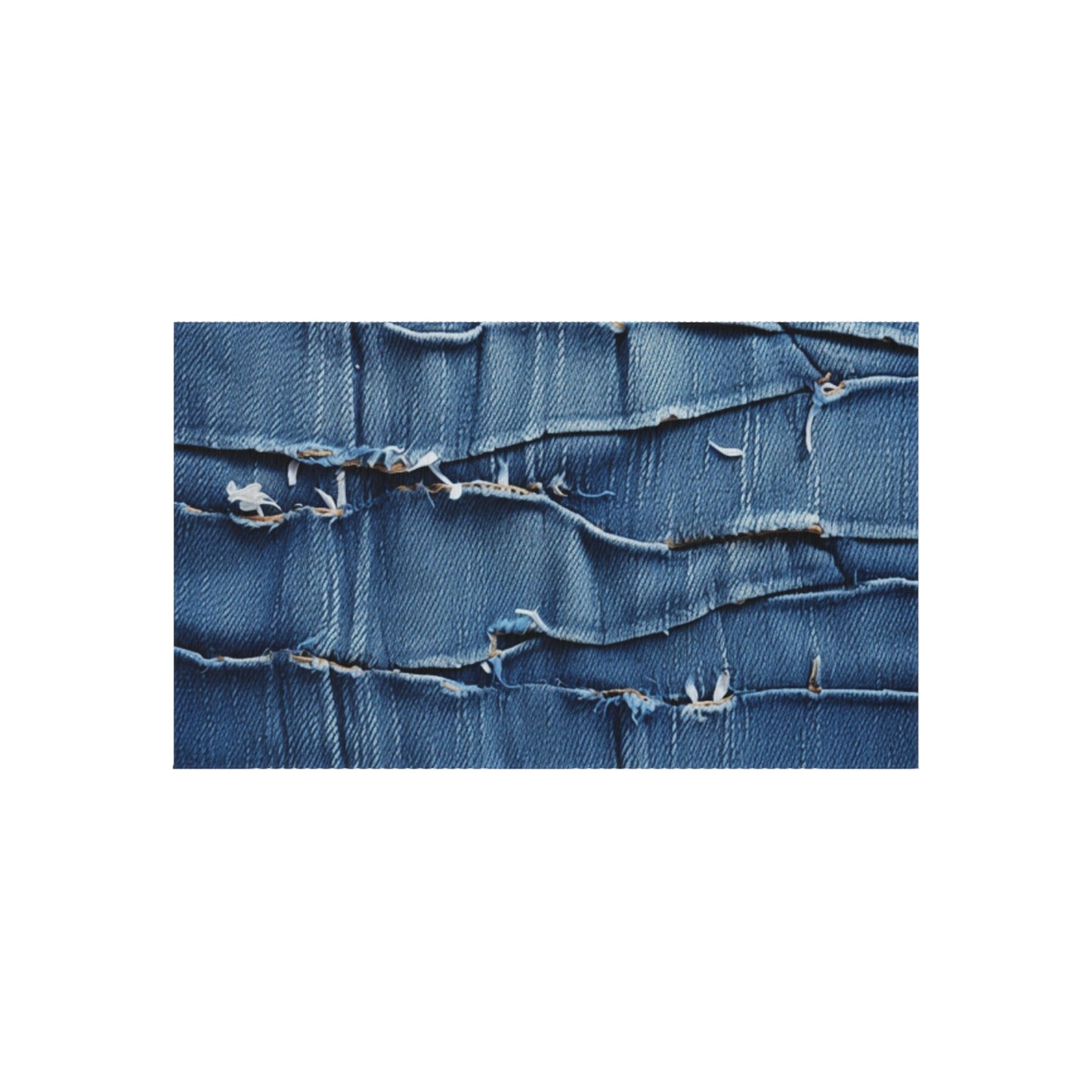 Midnight Blue Distressed Denim: Rugged, Torn & Stylish Design - Outdoor Rug