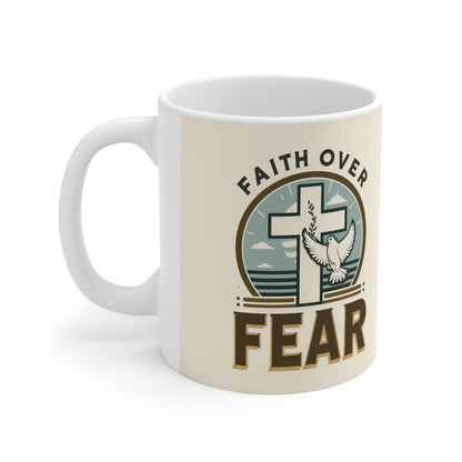 Fe sobre el miedo cristiano, arte religioso, inspirado en Jesús - Taza de cerámica 11oz 