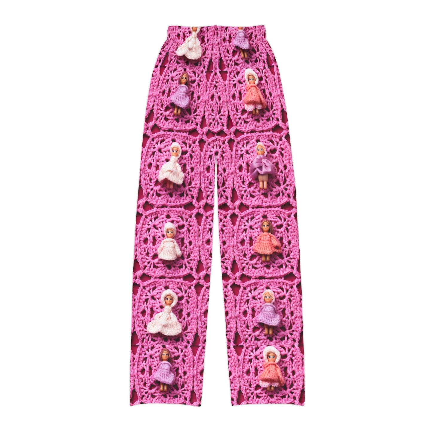 Barbie Dolls on Granny Squares: Realistic Pink Toy Design - Kids Pajama Pants (AOP)