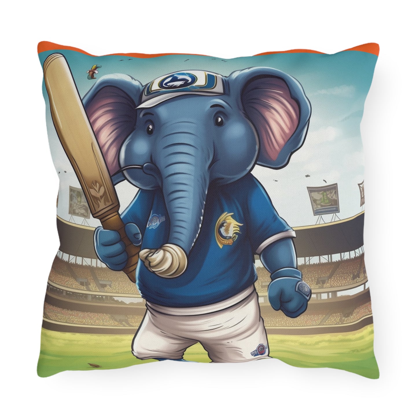 India Elephant Cricket Sport Star: Pitch, Run, Stump Game - Animated Charm - Outdoor Pillows