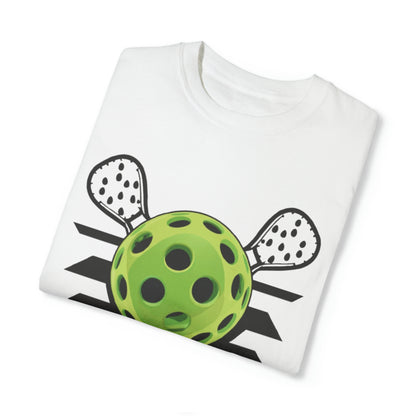 Dynamic Pickleball Day Design with Crossed Paddles and Ball Graphic - Unisex Garment-Dyed T-shirt