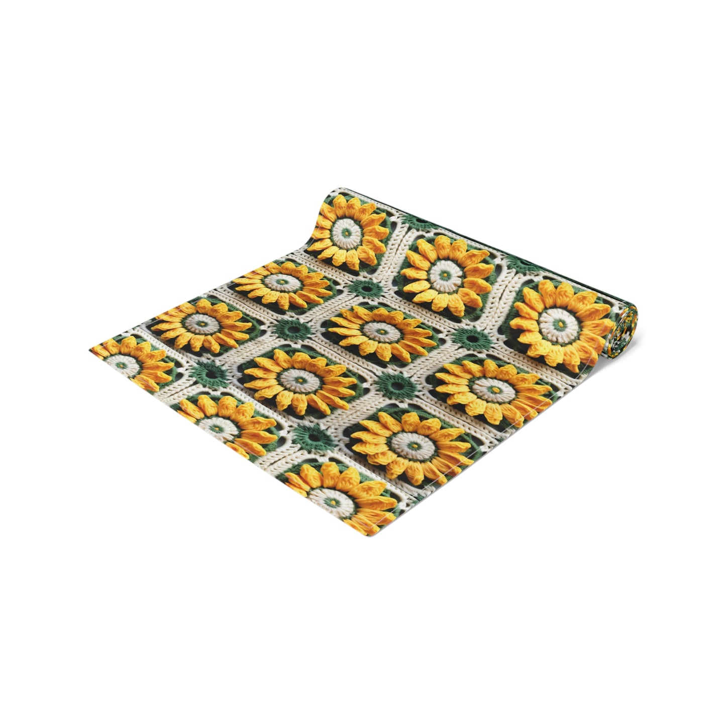 Elegancia de crochet de girasol, diseño Granny Square, motivo floral radiante. Lleva la calidez de los girasoles a tu espacio - Camino de mesa (algodón, poliéster) 