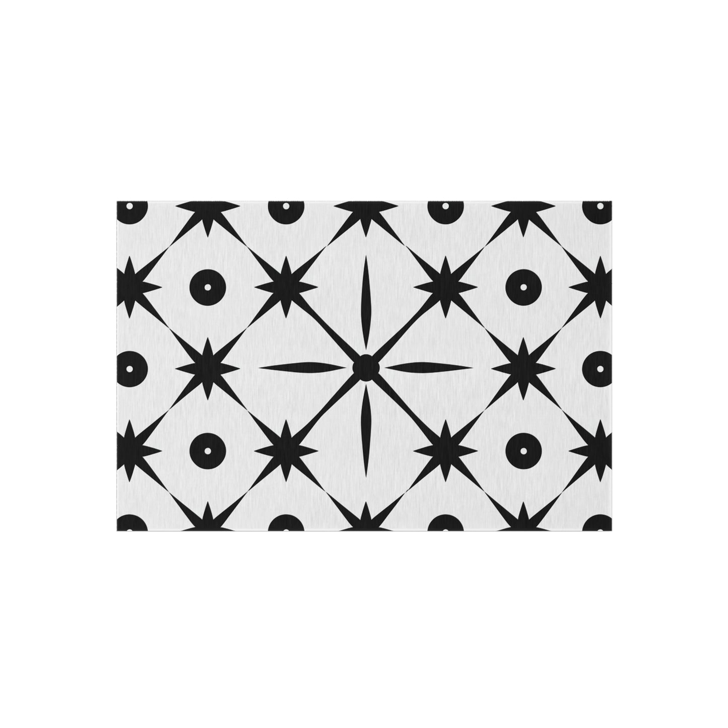 Mid Century Modern Asterisk Design - White & Black Atomic Starburst - Outdoor Rug