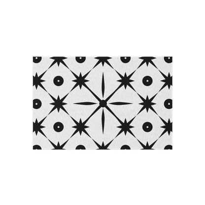 Mid Century Modern Asterisk Design - White & Black Atomic Starburst - Outdoor Rug