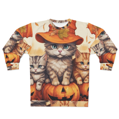 Kitty Cat Kittens Halloween - Lindos Furries en Calabaza - Decoración Felina Festiva - Sudadera Unisex (AOP) 