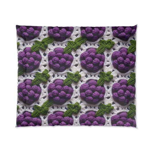 Patrón de uvas de ganchillo - Diseño Granny Square - Selección de fruta fresca - Bocadillos morados de huerto - Edredón de cama 