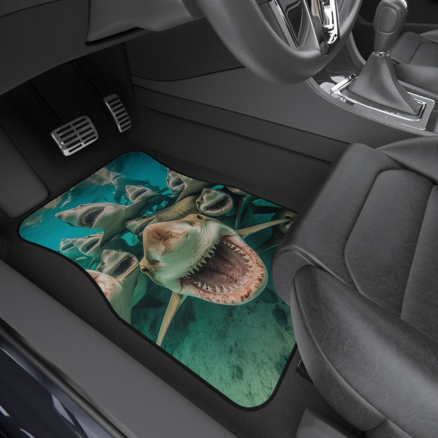 Laughing Lemon Sharks: Joyful Sea Jaws Ocean Deep - Car Mats (Set of 4)