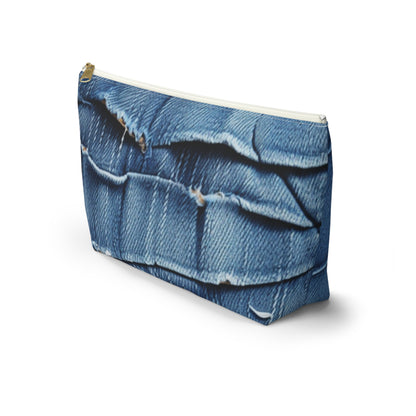 Midnight Blue Distressed Denim: Rugged, Torn & Stylish Design - Accessory Pouch w T-bottom