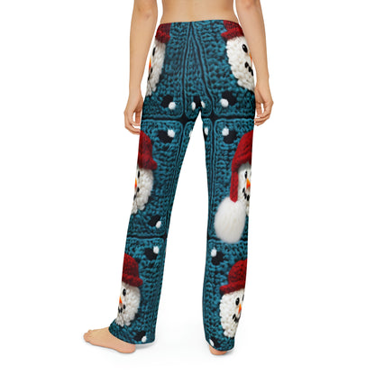 Snowman Crochet Craft, Festive Yuletide Cheer, Winter Wonderland - Kids Pajama Pants (AOP)