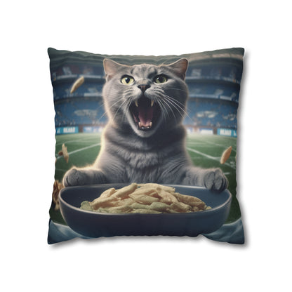 Halftime Football Feline: Screaming Sports Fan Cat Stadium Food Kitten - Spun Polyester Square Pillow Case