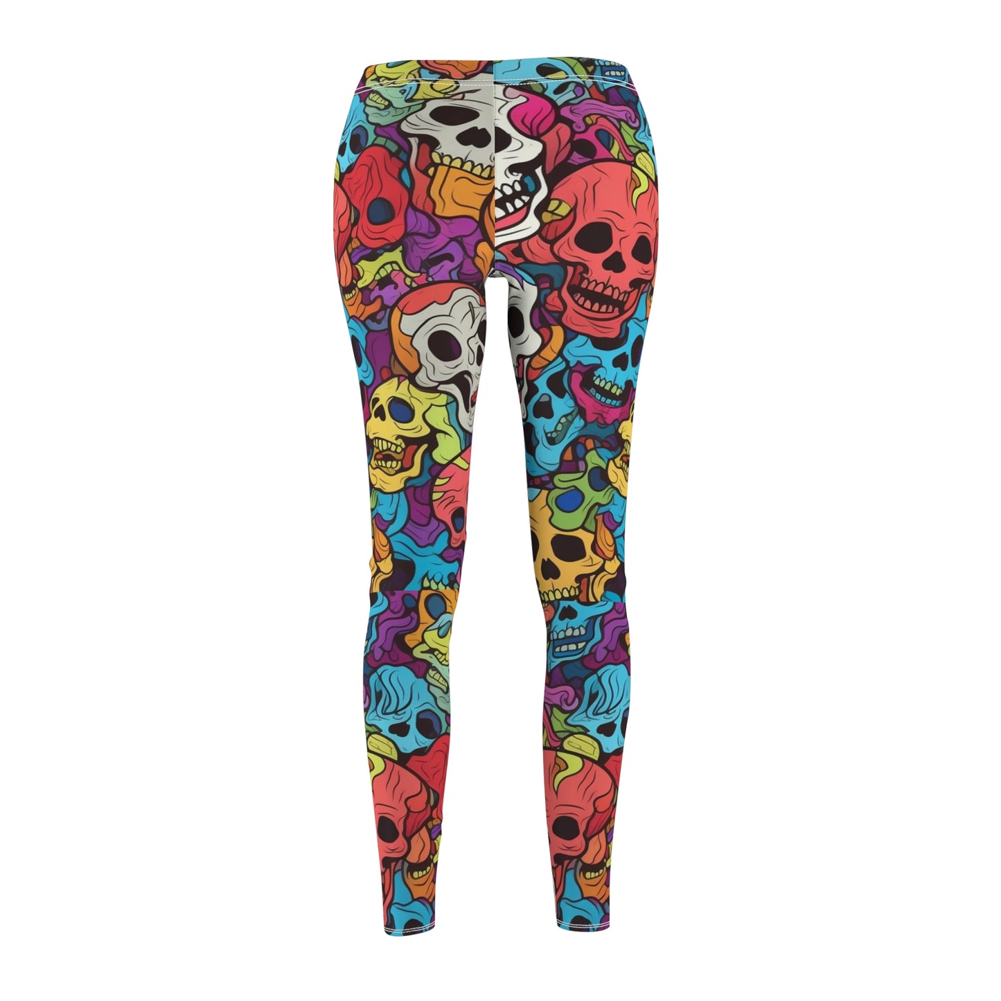 Psychedelic Rainbow Skull Head Pattern, Vibrant Colors - Women's Cut & Sew Casual Leggings (AOP)