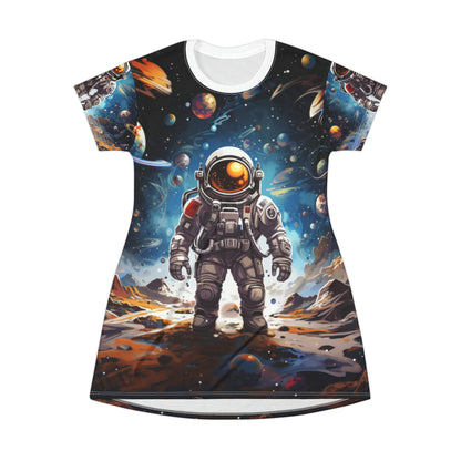 Galactic Voyage: Astronaut Journey in Celestial Star Cosmic Exploration - T-Shirt Dress (AOP)