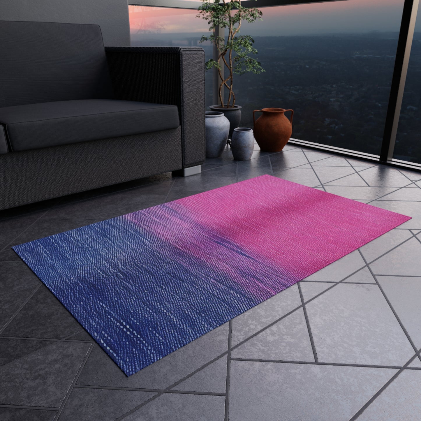 Dual Delight: Half-and-Half Pink & Blue Denim Daydream - Outdoor Rug