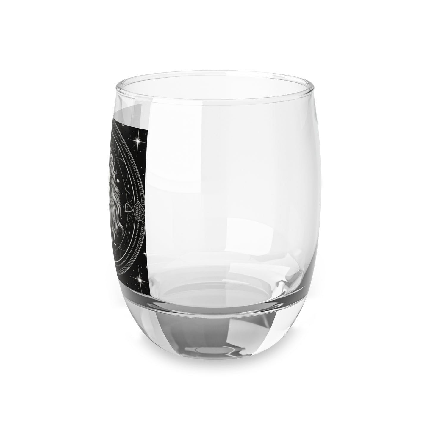 Vaso de whisky Leo Zodiac - Vidrio transparente resistente con base sólida - Diseño místico en blanco y negro