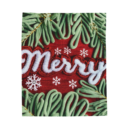 Chenille Patch Festive Design, Holiday Motif, Merry Christmas Theme, Trendy Winter Style - Velveteen Plush Blanket