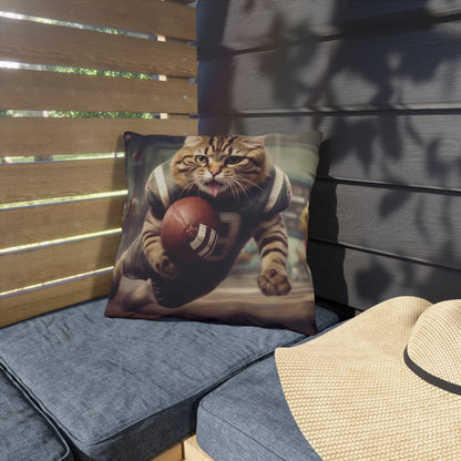 Football Field Felines: Kitty Cats in Sport Tackling Scoring Game Position - Outdoor Pillows