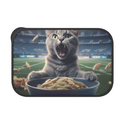 Halftime Football Feline: Screaming Sports Fan Cat Stadium Food Kitten - PLA Bento Box with Band and Utensils