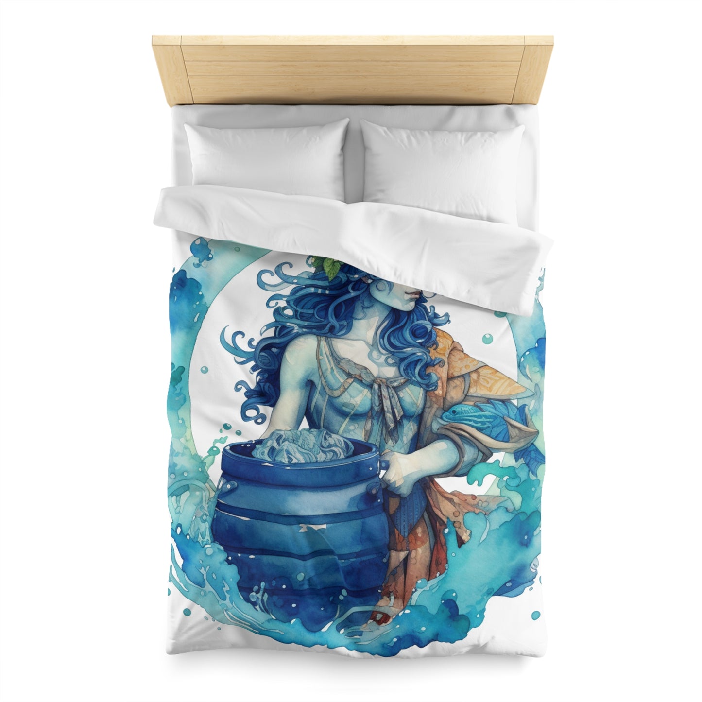 Artistic Aquarius Zodiac - Watercolor Water-Bearer Depiction - Microfiber Duvet Cover