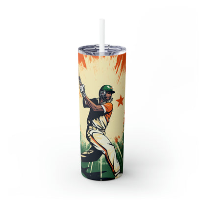 India Cricket Star: Bateador con bate de sauce, estilo bandera nacional - Juego deportivo - Vaso delgado con pajita, 20 oz