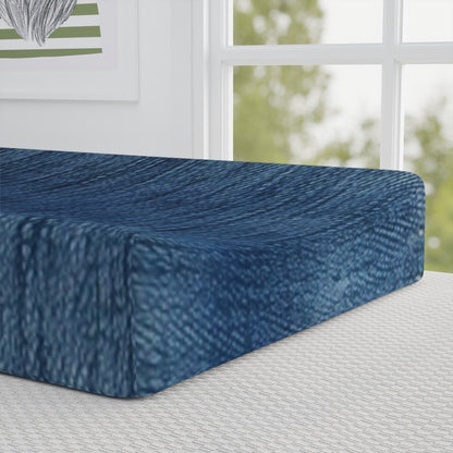 Indigo Splash: Washed Denim Reverie in Deep Blue - Baby Changing Pad Cover