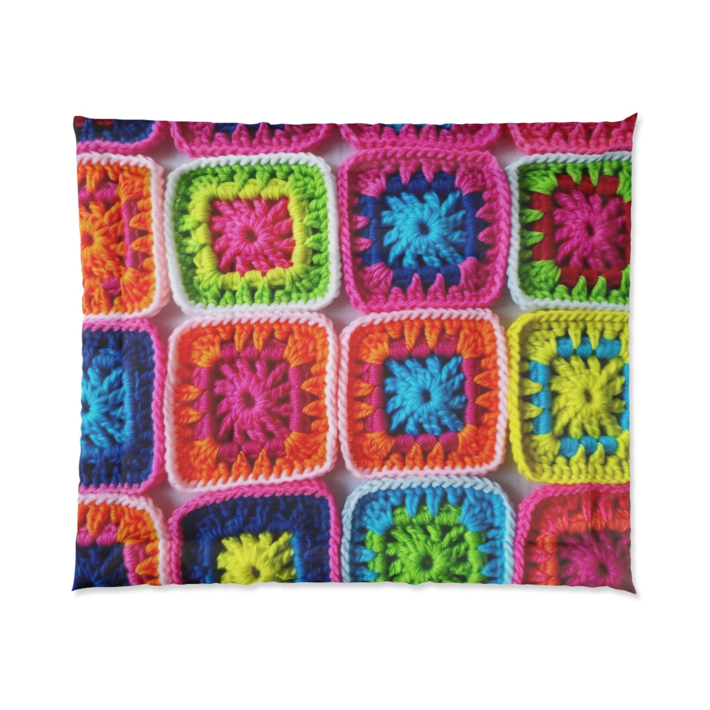 Crochet Granny Square, Summer Cotton, Patchwork, Retro Floral Design, Crochet Cotton - Bed Comforter