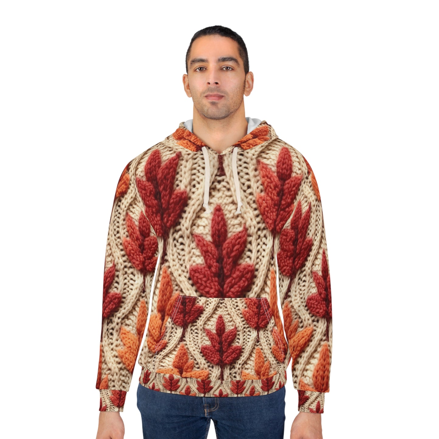 Crochet Fall Leaves: Harvest Rustic Design - Golden Browns -Woodland Maple Magic - Unisex Pullover Hoodie (AOP)