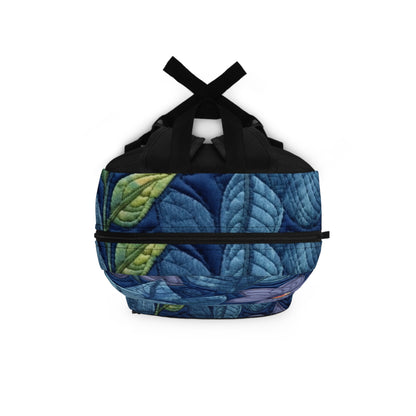 Bordado floral azul: diseño floral artesanal inspirado en la mezclilla - Mochila