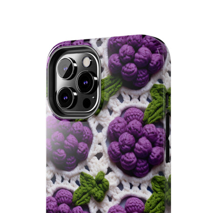 Crochet Grapes Pattern - Granny Square Design - Fresh Fruit Pick - Orchard Purple Snack Food - Tough Phone Cases