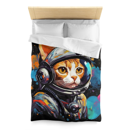 Astro Cat Adventure Feline - Pop Art, Floating in Cosmic Space - Microfiber Duvet Cover