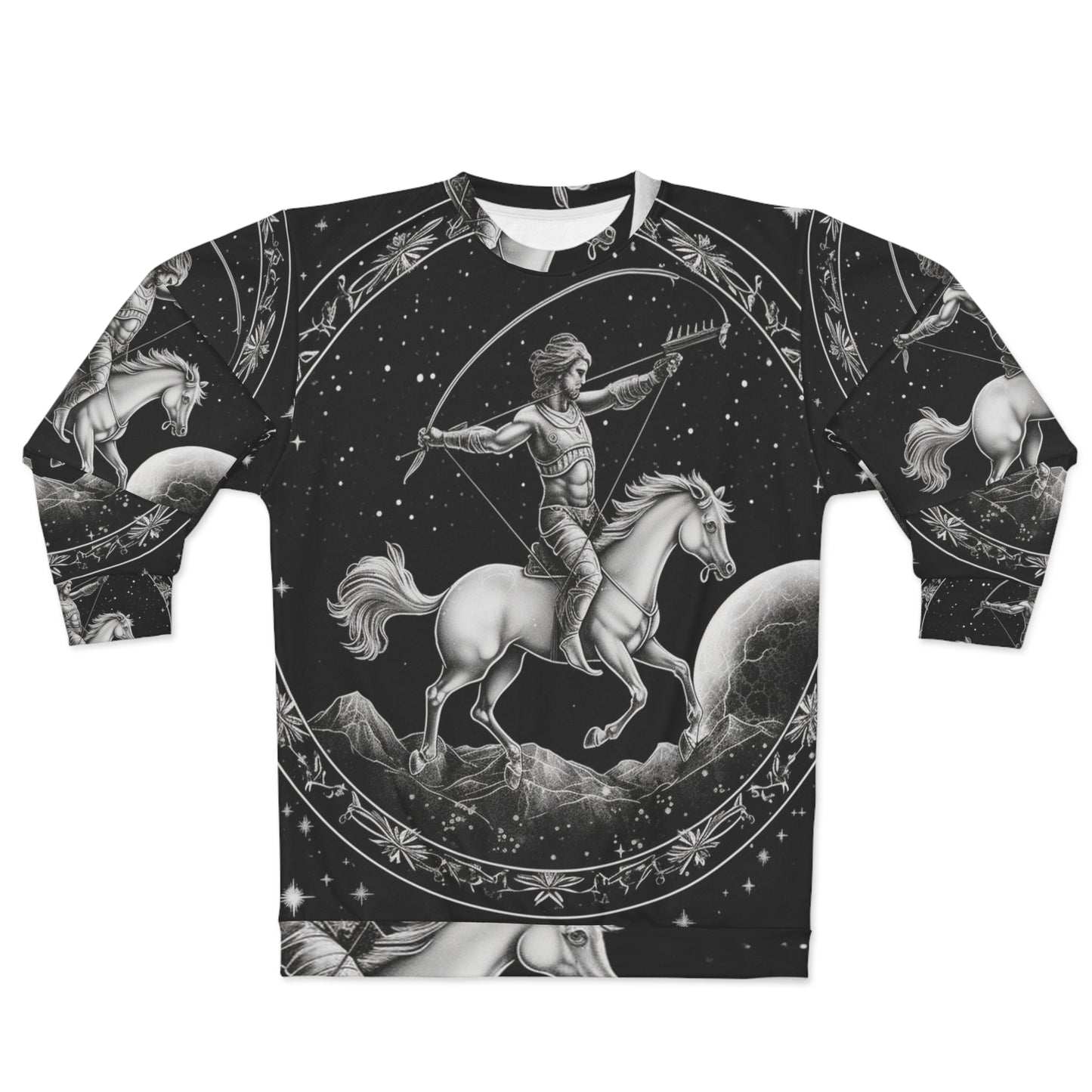 Sagitario Zodiaco Diseño de arquero blanco y negro - Sudadera unisex (AOP)