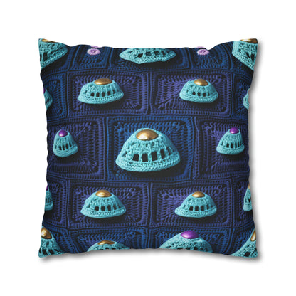 Spaceship UFO Crochet - Galactic Travel Ship - Alien Craft - Flying Saucer - Spun Polyester Square Pillow Case