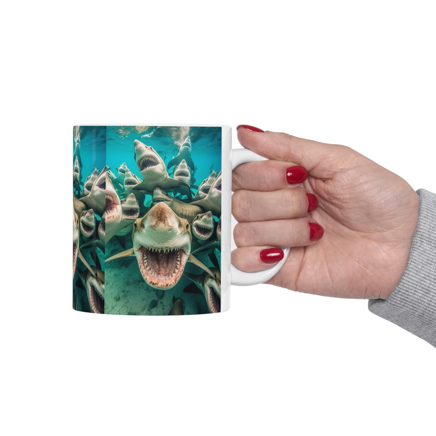 Laughing Lemon Sharks: Joyful Sea Jaws Ocean Deep - Ceramic Mug 11oz