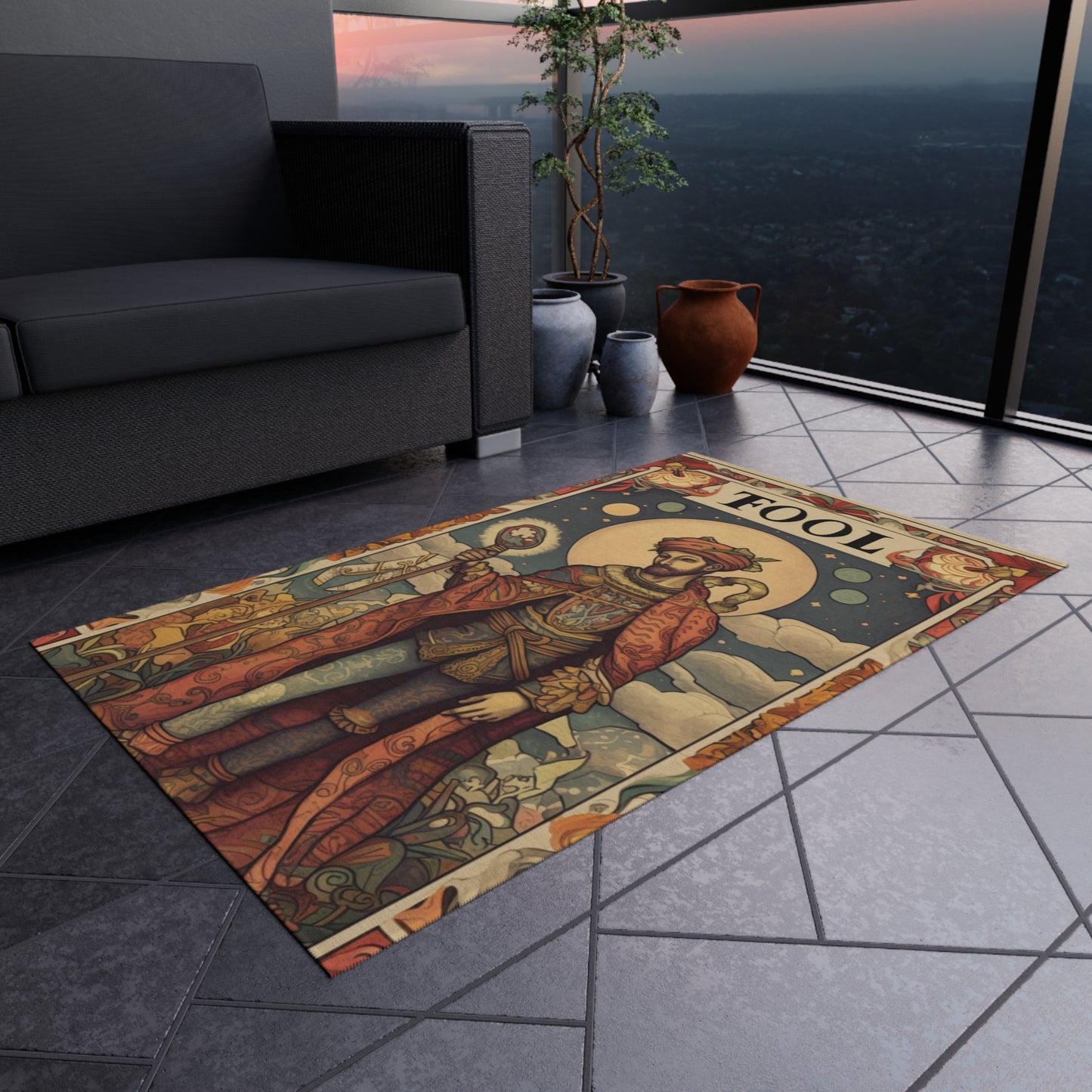 Expressive Tarot - 'The Fool' Card Artistic Reading Symbol - Outdoor Rug