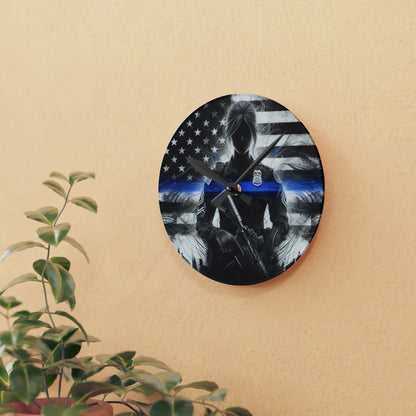 Thin Blue Line, Women Police Support, USA American, Back The Blue - Acrylic Wall Clock