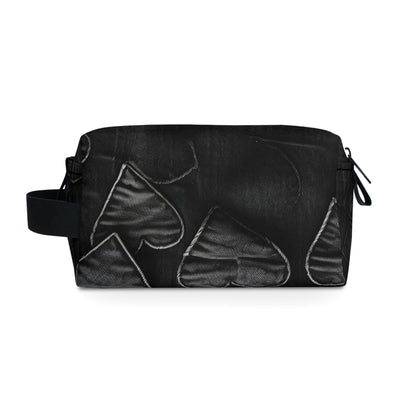 Black: Distressed Denim-Inspired Fabric Heart Embroidery Design - Toiletry Bag