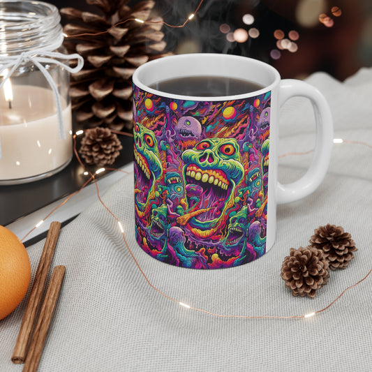 Super trippy and psychedelic Skull, Ceramic Mug 11oz