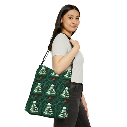 Evergreen Christmas Trees Crochet, Festive Pine Tree Holiday Craft, Yuletide Forest, Winter - Adjustable Tote Bag (AOP)