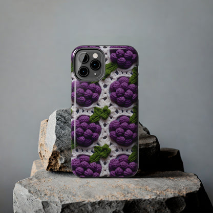 Crochet Grapes Pattern - Granny Square Design - Fresh Fruit Pick - Orchard Purple Snack Food - Tough Phone Cases