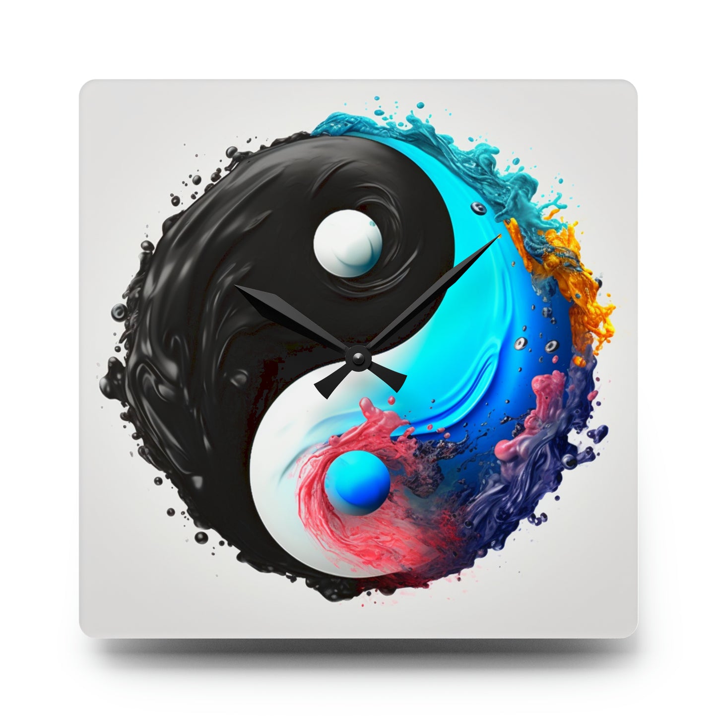 Yin Yang Symbol, Colorful Paint Style - Artistic Decor - Acrylic Wall Clock