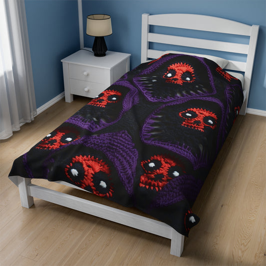 Grim Reaper Crochet Halloween Fright Scare Ghoul Fantasy Horror - Velveteen Plush Blanket
