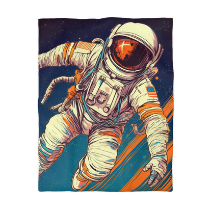 Astronauta retro en galaxia - Arte estilo años 70 - Funda nórdica de microfibra