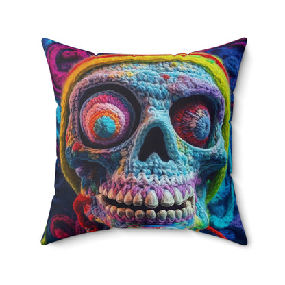 Crochet Skull Halloween Scary Horror Design - Spun Polyester Square Pillow